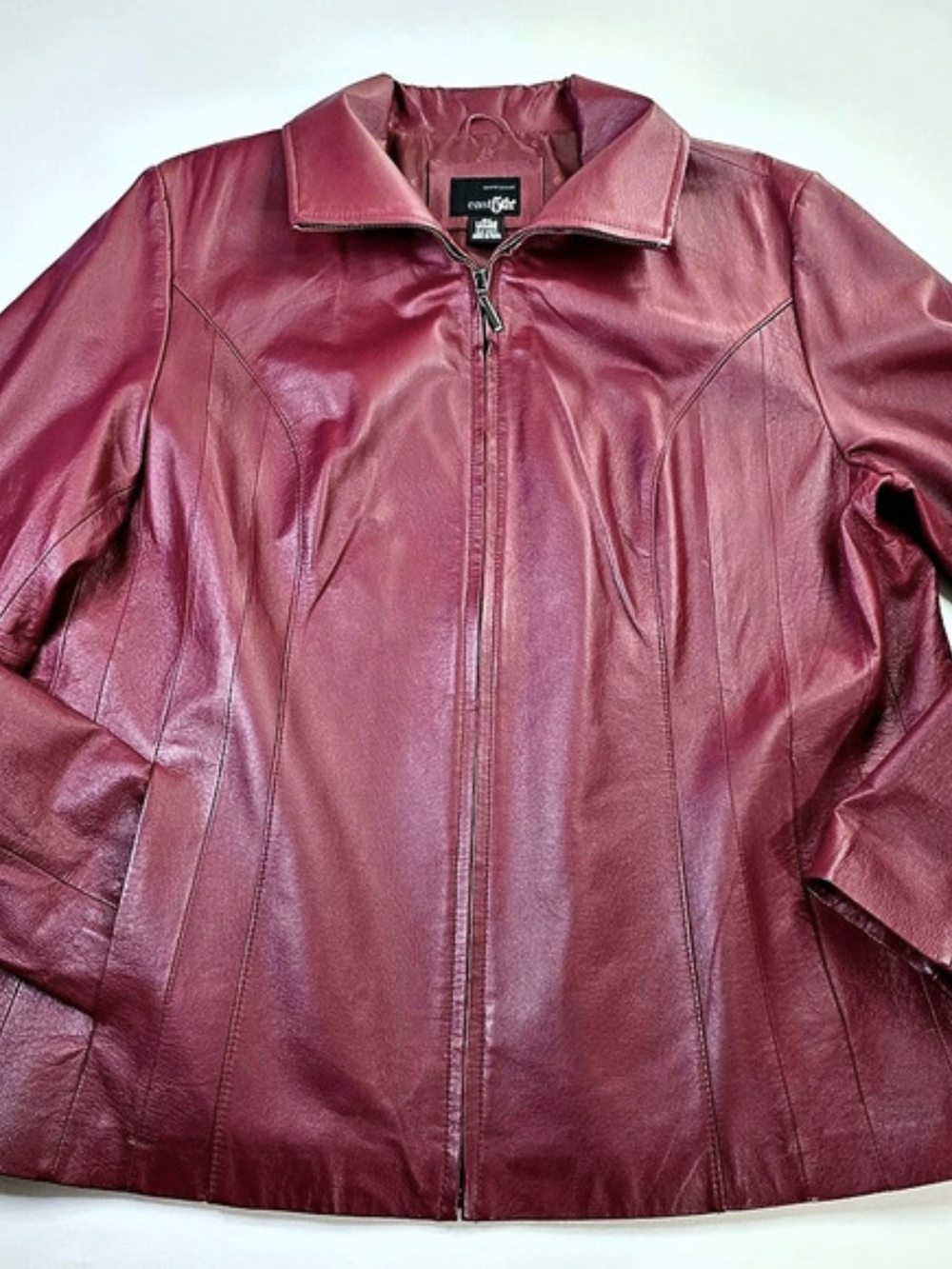 east5th Leather Zip Front Jacket in Burgundy Size XL Like New